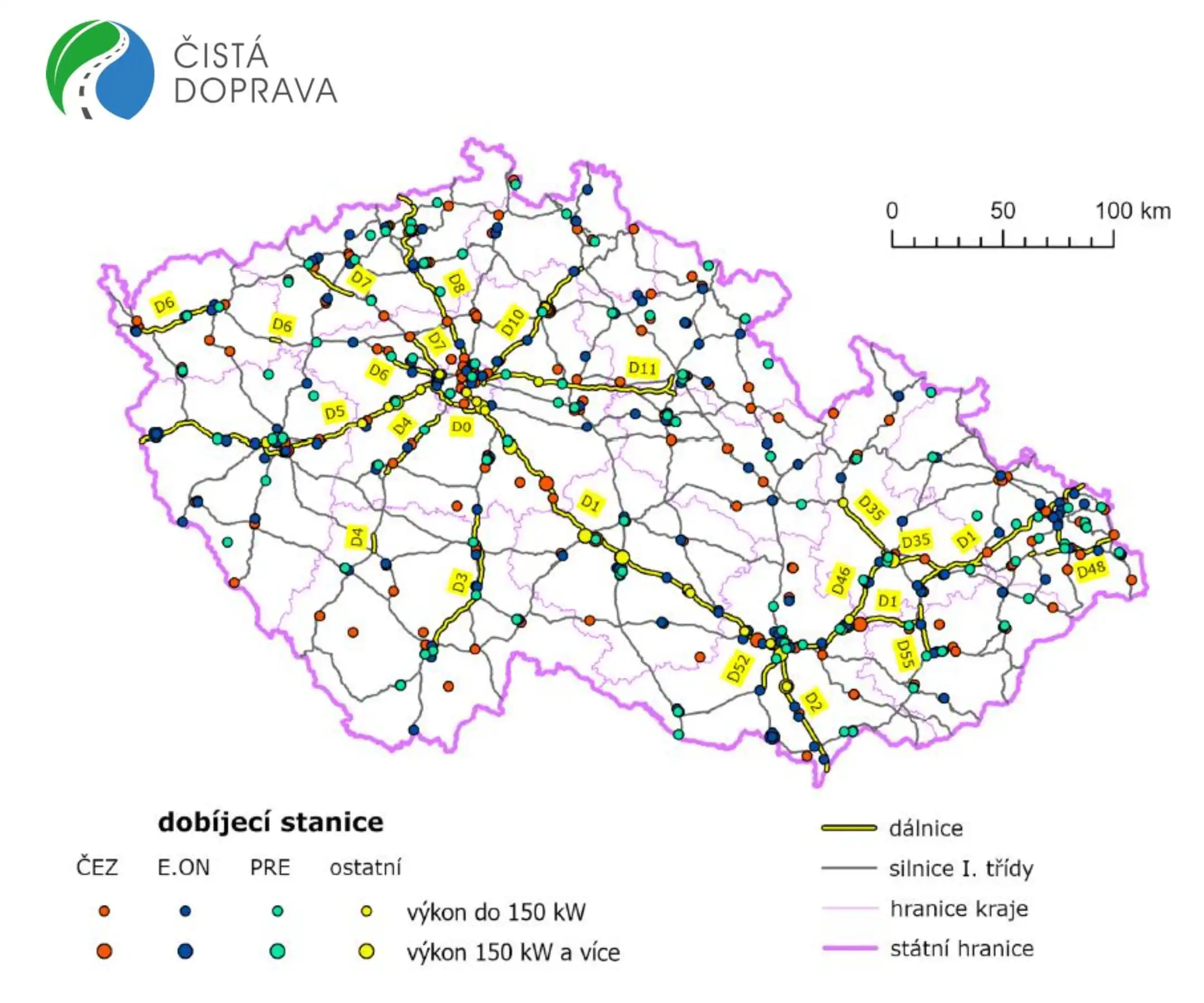 Mapa - Návrh koncepčního řešení rozvoje infrastruktury pro elektromobilitu na dálničních odpočívkách